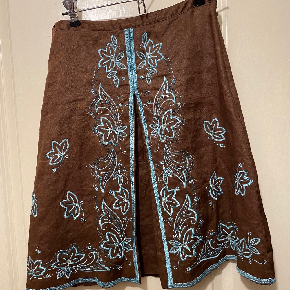 Anne Carson Embroidered A-line Skirt